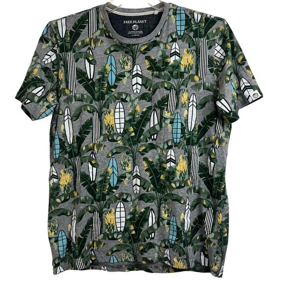 Free Planet T-shirt men’s Large surfboard tropical design Armpit to armpit: 21“ - Picture 1 of 7